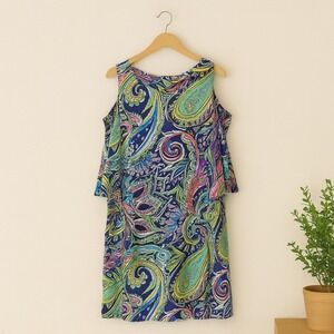 Nicole Miller Paisley‎ Dress Cold Shoulder Flared Sleeve Colorful Size 8
